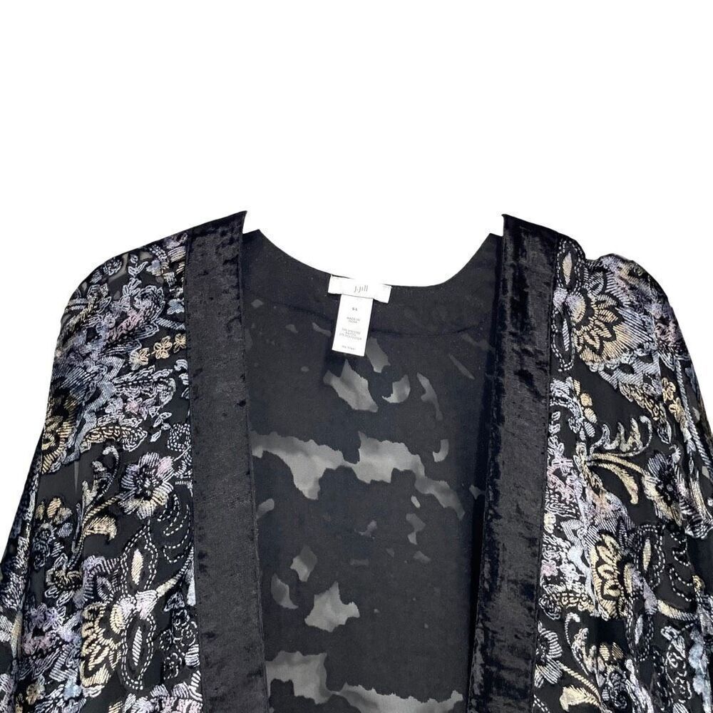 J. Jill burnt velvet floral paisley boxy duster kimono cover up One Size boho - Picture 2 of 7